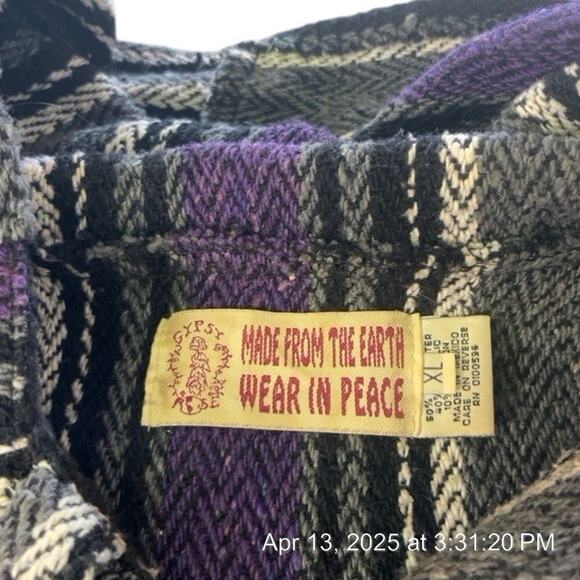 Gypsy Hoodie Unisex Size XL Baja Mexican Blanket Purple Striped Hippie Pocket - Picture 9 of 9
